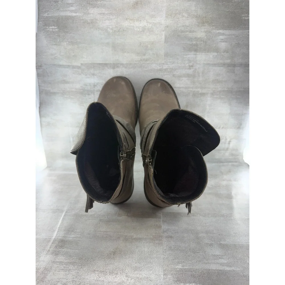 Born Women Taupe Leather Fringe Tassel Ankle Boots F72022 Size 11M